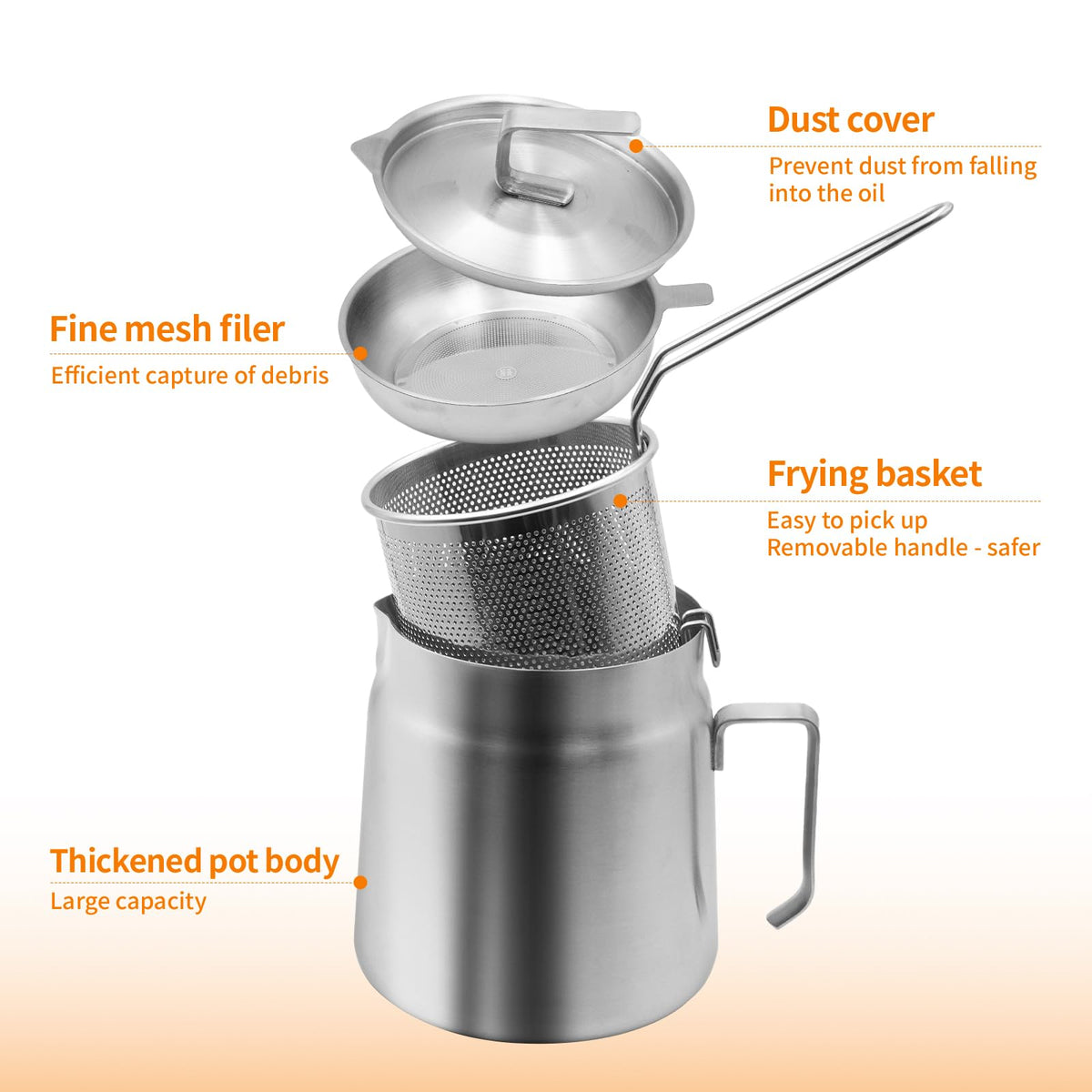 68oz Stainless Steel Oil Filter Pot with Fryer Basket C287