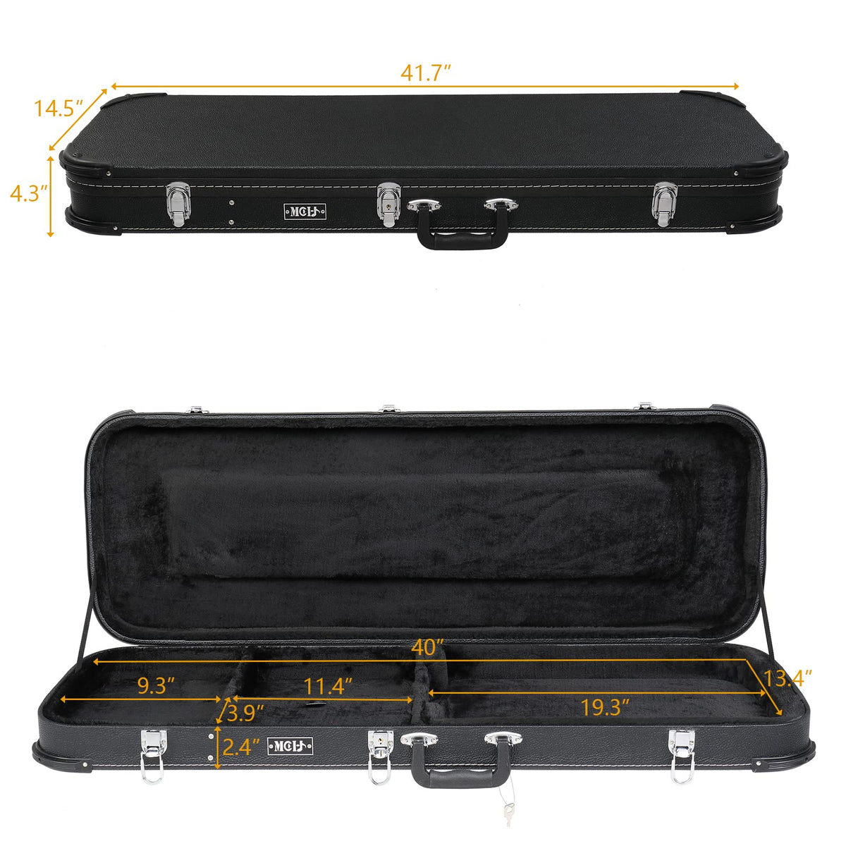 Black Electric Guitar Wood Hard Case with Handle H5807