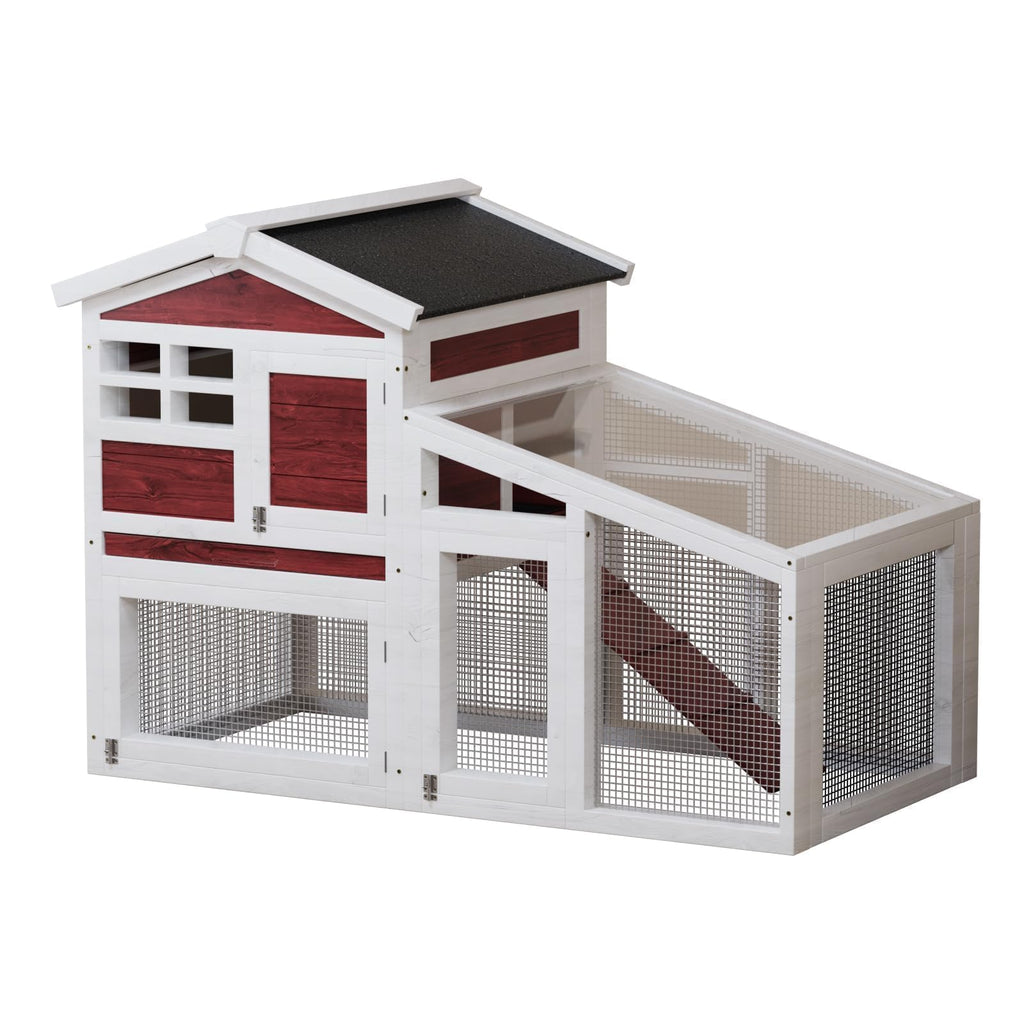 2-Tier Wooden Rabbit Hutch with Run B916716