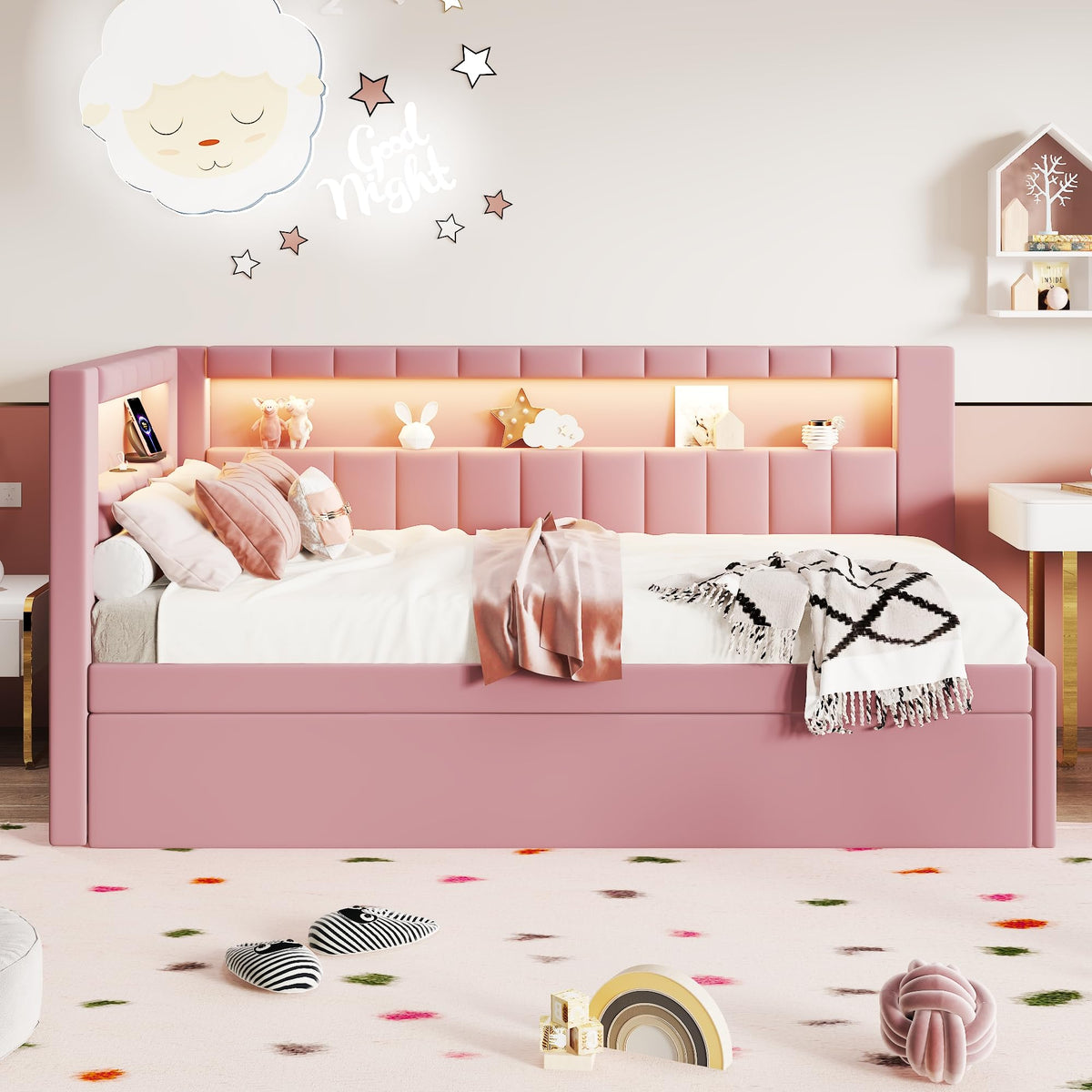 Pink Twin Size Daybed with Trundle E282509