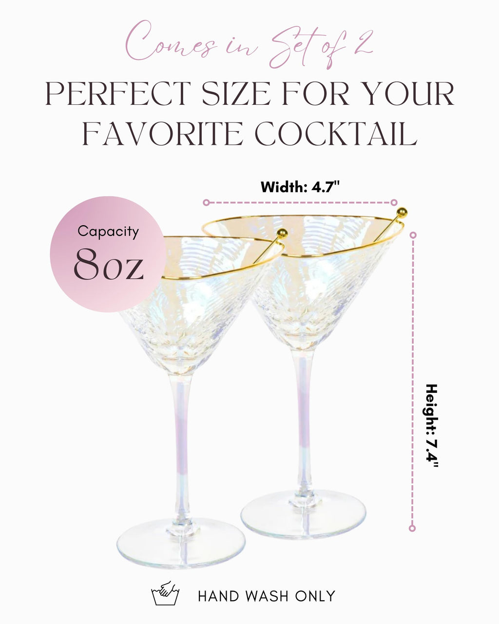 Iridescent Handmade Hammered Martini Glasses Set of 2 R5253