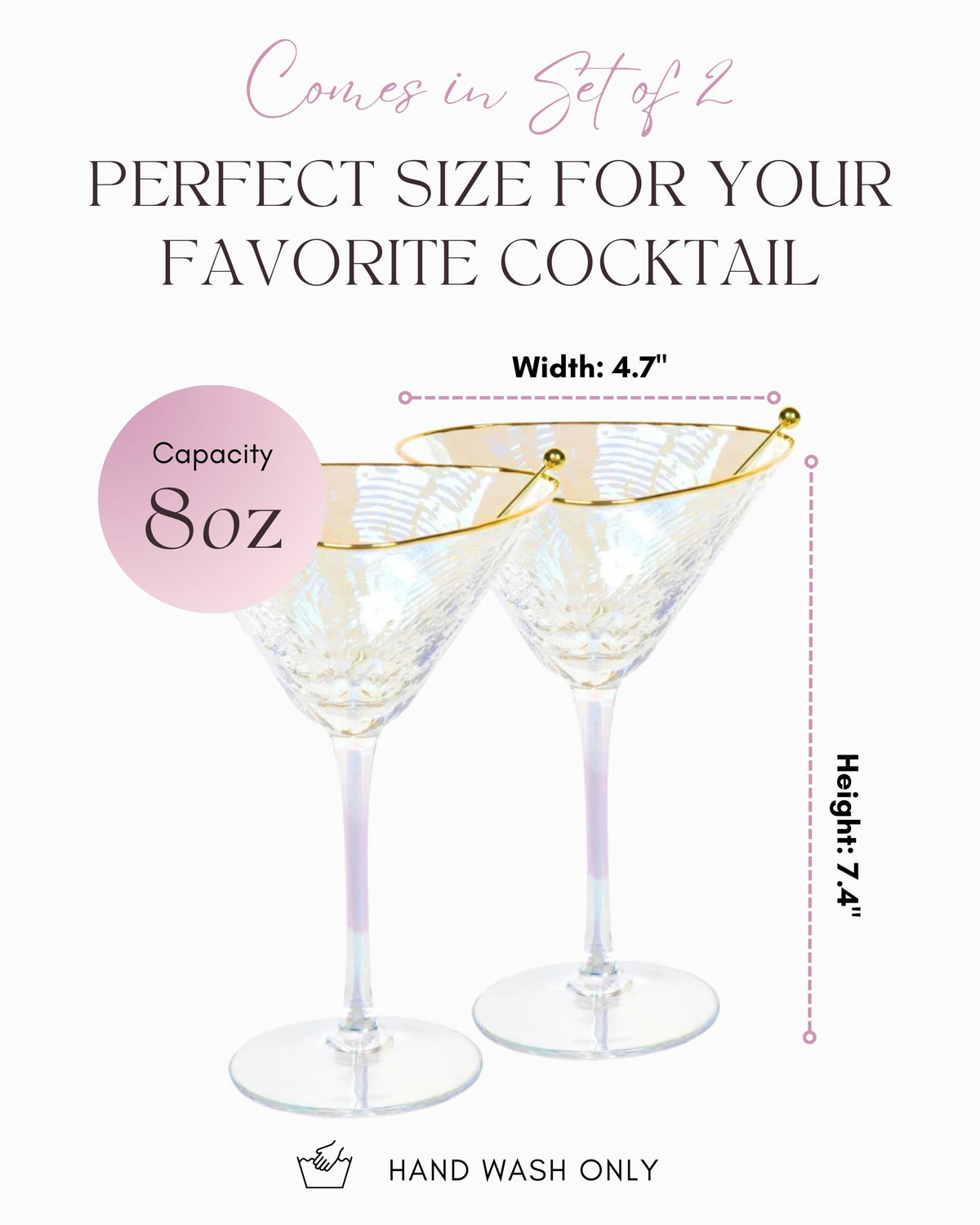 Iridescent Handmade Hammered Martini Glasses Set of 2 R5253