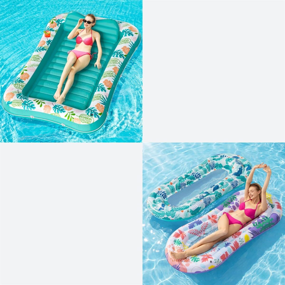 Inflatable Tanning Pool Lounger Float with Pillow & Cup Holder, 2 Pack Q7953