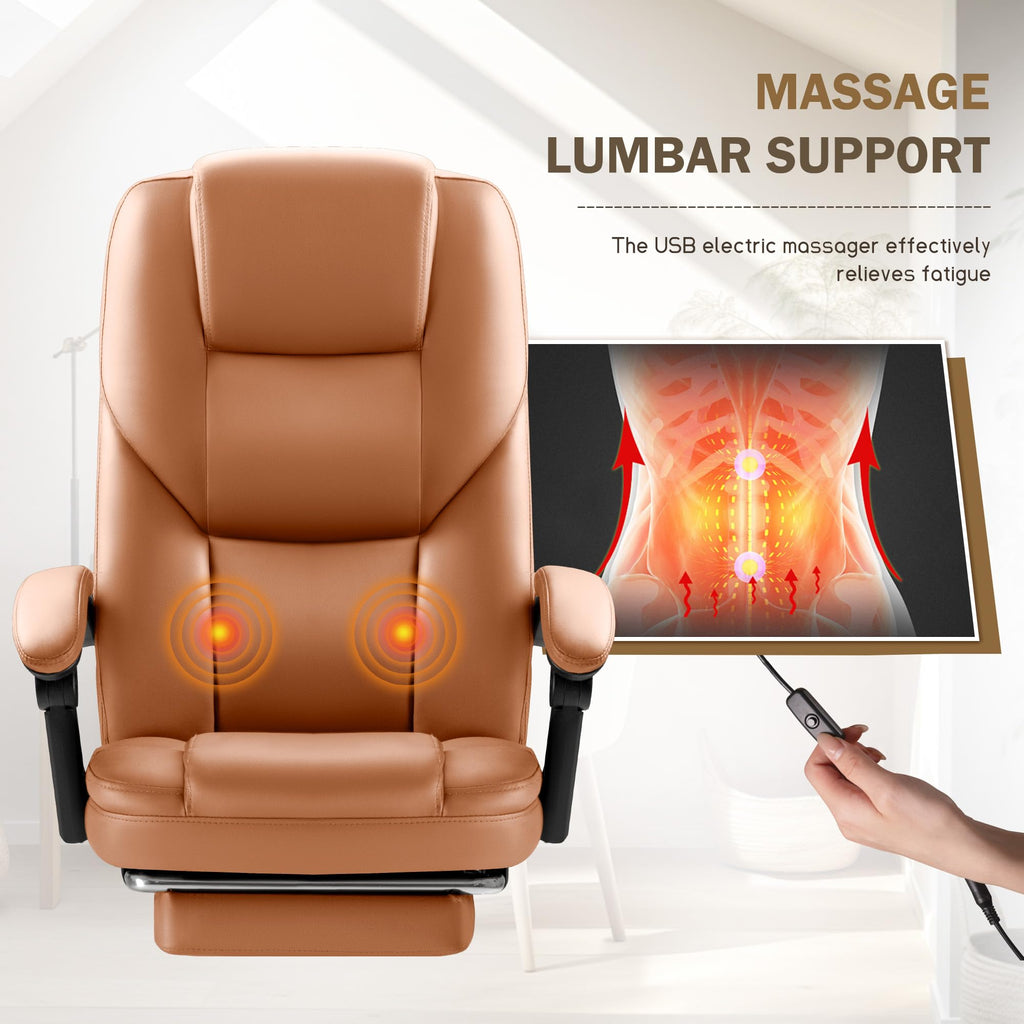 Brown Big and Tall Ergonomic Reclining Leather Office Chair with Foot Rest L583