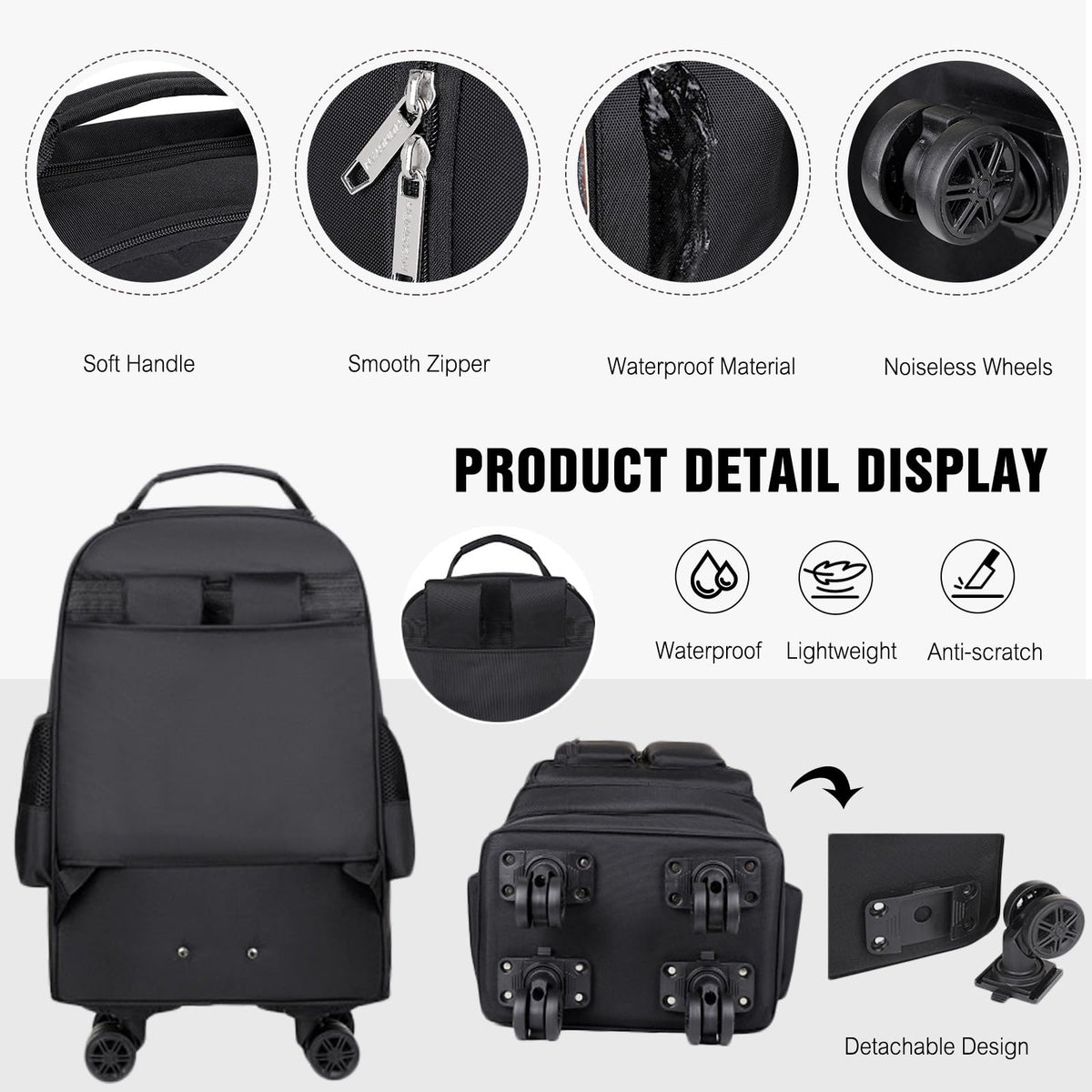 Rolling Backpack with Silent Wheels Black X280626