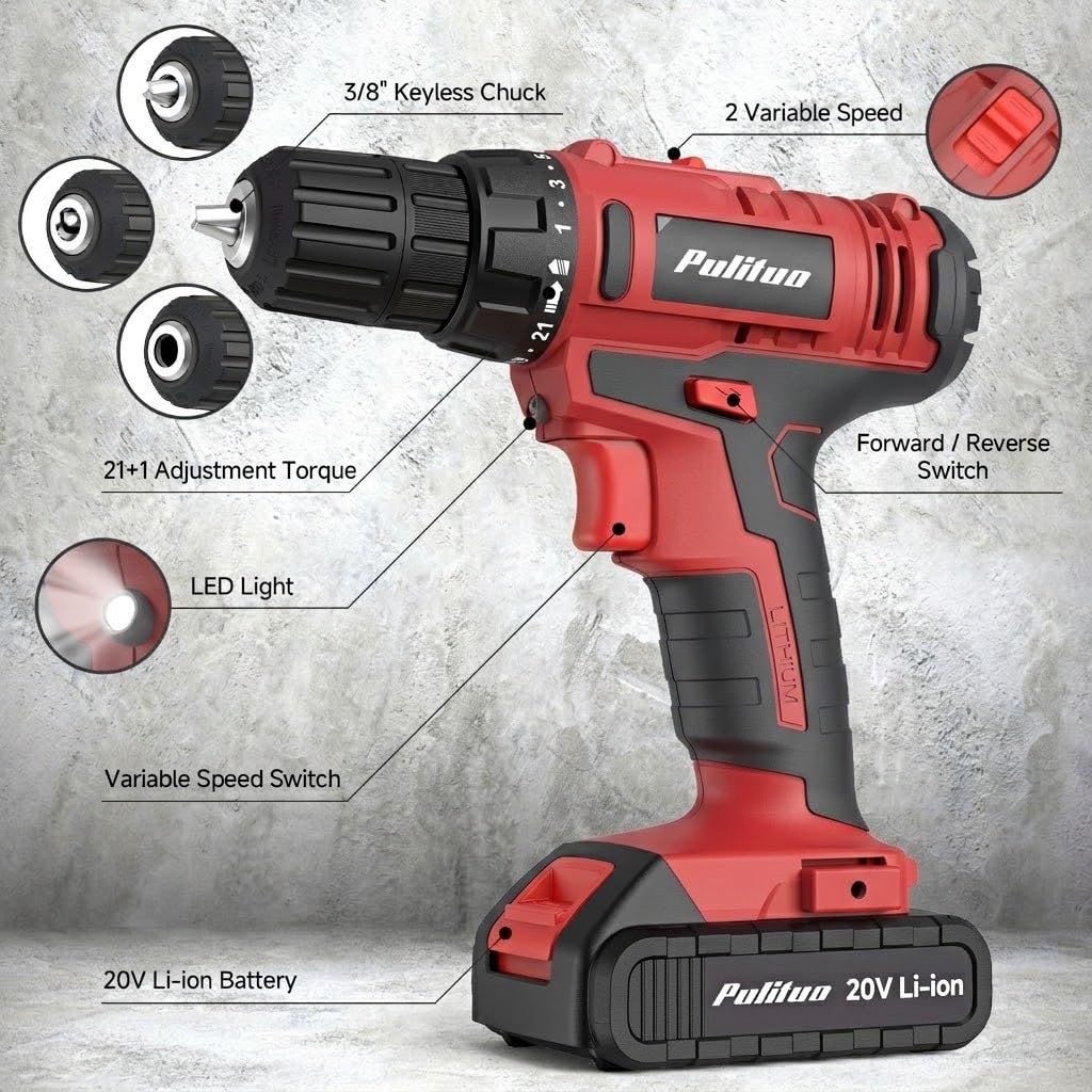 Cordless Drill Set 20V with Battery And Charger 59pcs Bits Kit W5727