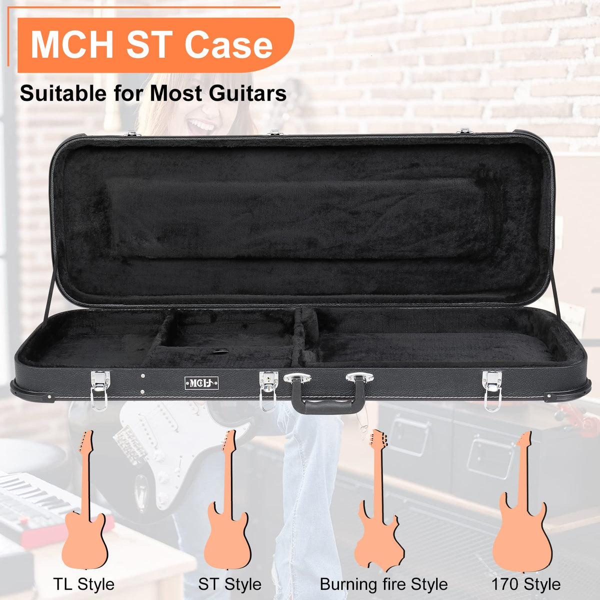 Black Electric Guitar Wood Hard Case with Handle H5807