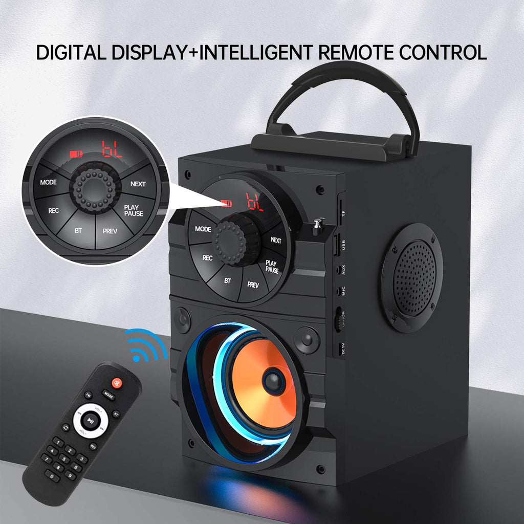 Portable Big Bluetooth Speakers with Light, Wireless with Subwoofer, FM Radio, LED Lights, EQ, Booming Bass, Bluetooth 4.2 Stereo Loud Outdoor/Indoor Retro, for Home, Camping, Travel, Black B96162