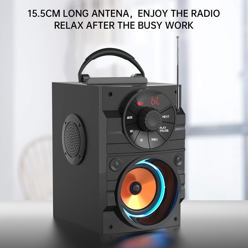 Portable Big Bluetooth Speakers with Light, Wireless with Subwoofer, FM Radio, LED Lights, EQ, Booming Bass, Bluetooth 4.2 Stereo Loud Outdoor/Indoor Retro, for Home, Camping, Travel, Black B96162