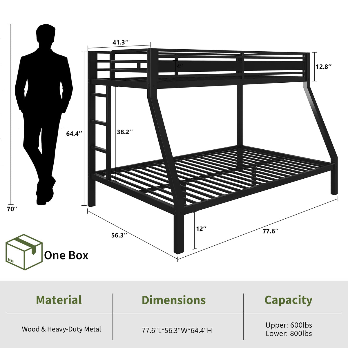 Black Twin Over Full Size Bunk Beds T996724