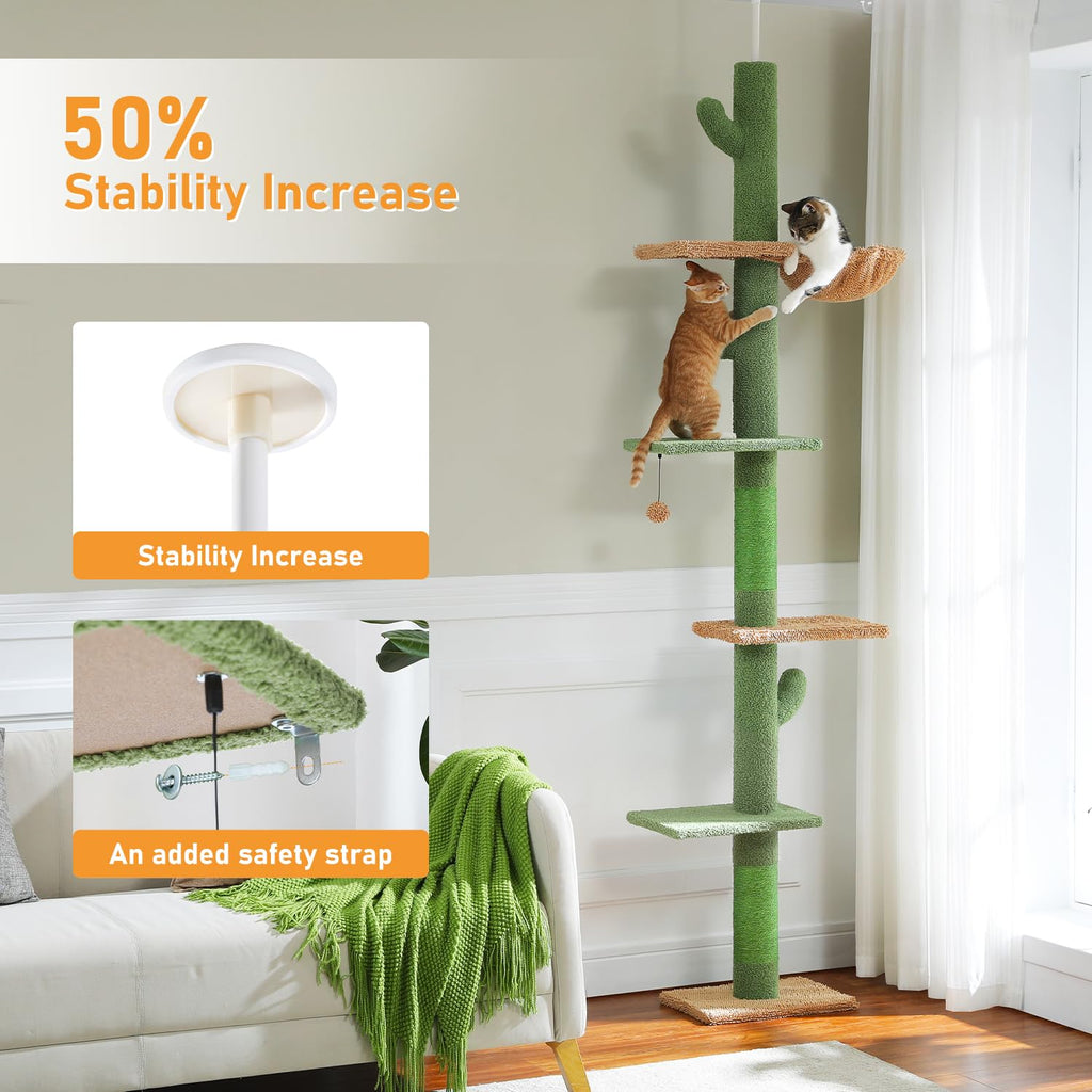 Cactus Floor-to-Ceiling 5-Tier Cat Tree with Hammock S565289
