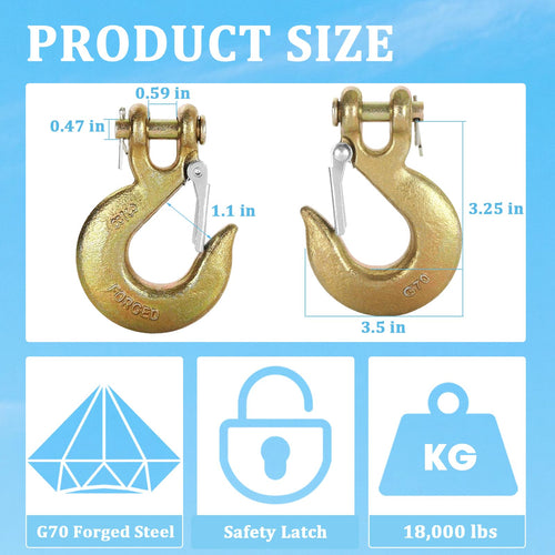2 Pack 3/8" Heavy Duty Clevis Slip Hook with Safety Latch R5055