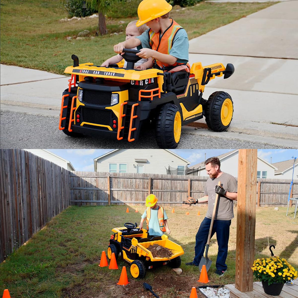 24V 2 Seater Ride on Dump Truck with 400W Motors, Yellow A7352