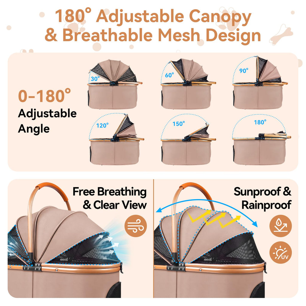 Khaki 3-in-1 Pet Stroller with Detachable Carrier A67809