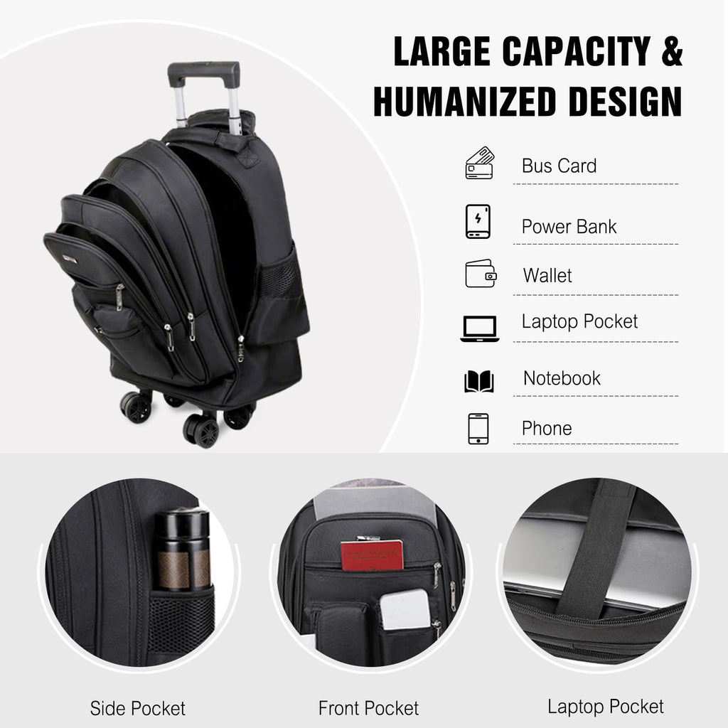 Rolling Backpack with Silent Wheels Black X280626