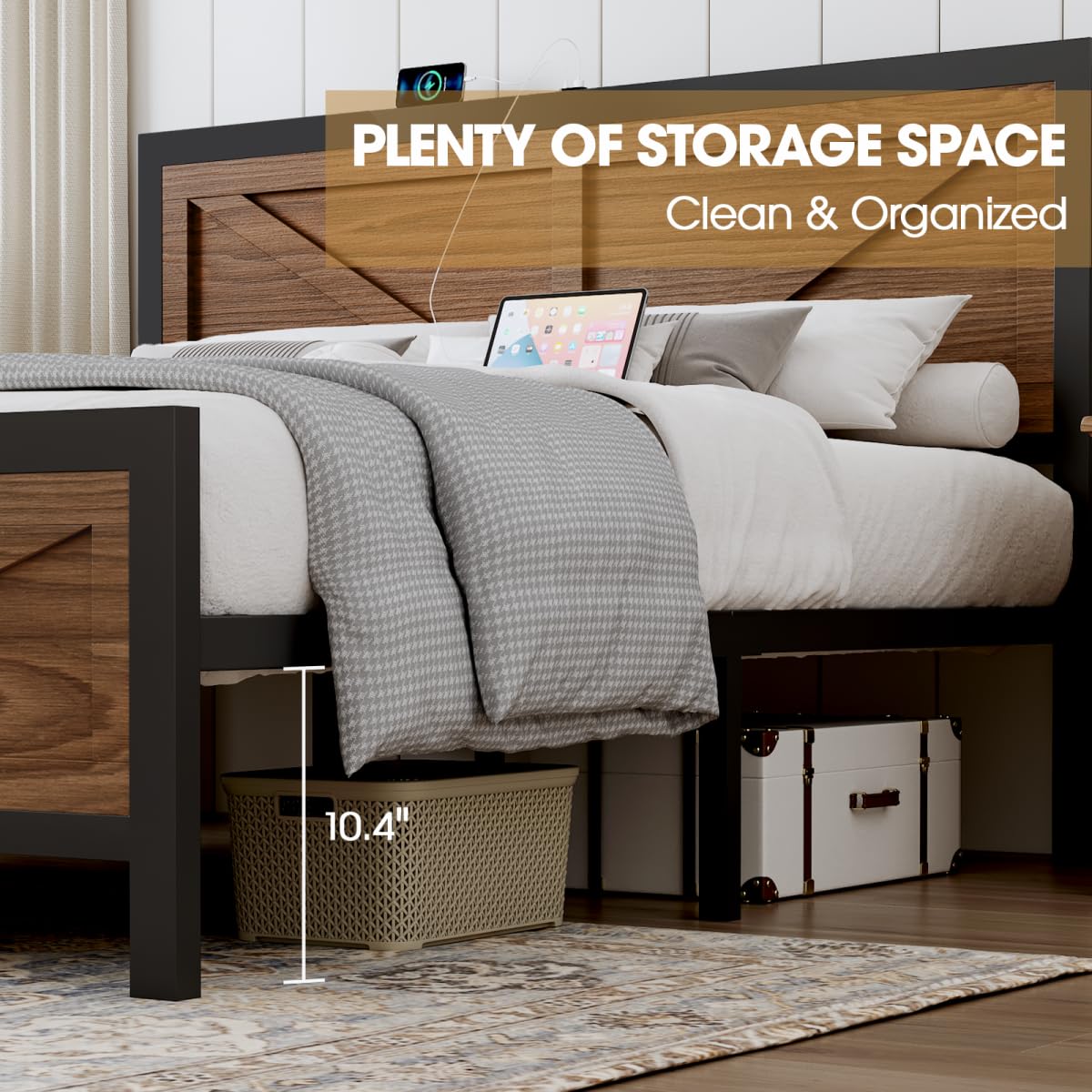 Queen Size Metal Platform Bed Frame with Storage D92533