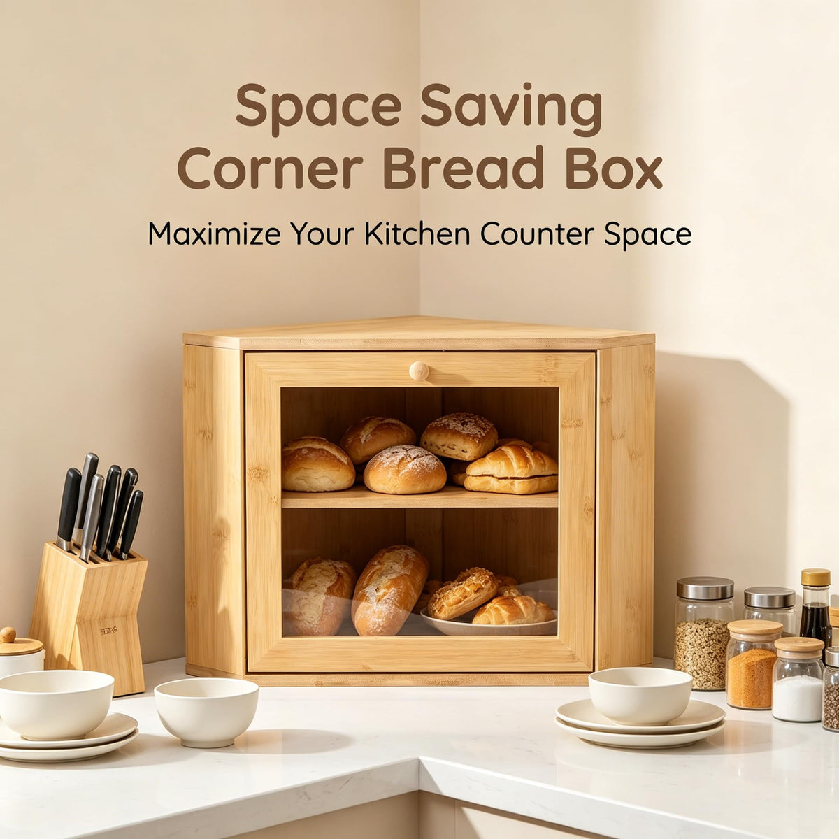 Bamboo 2 Tier Corner Bread Box H921