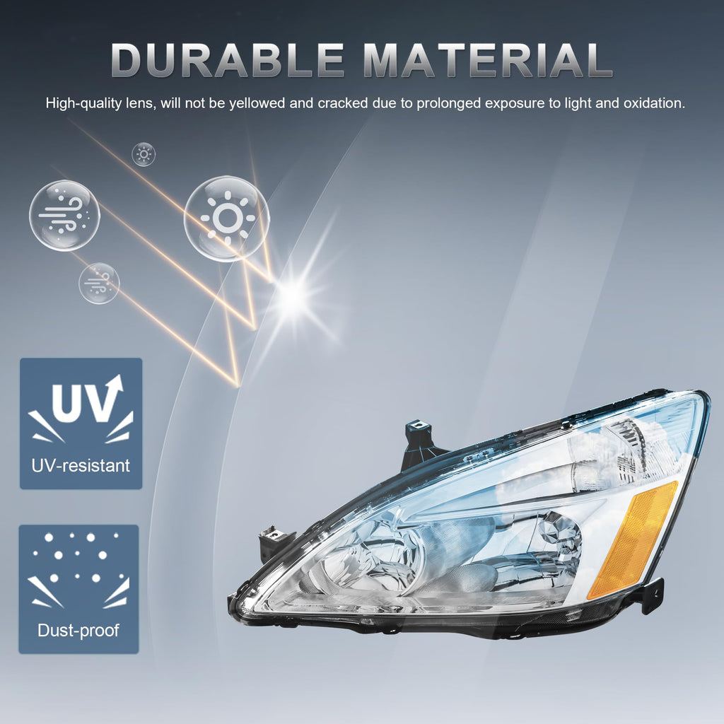 Headlights Assembly Replacement with Clear Lens Chrome Housing Amber Reflector Front Lamps Set of 2 L52306