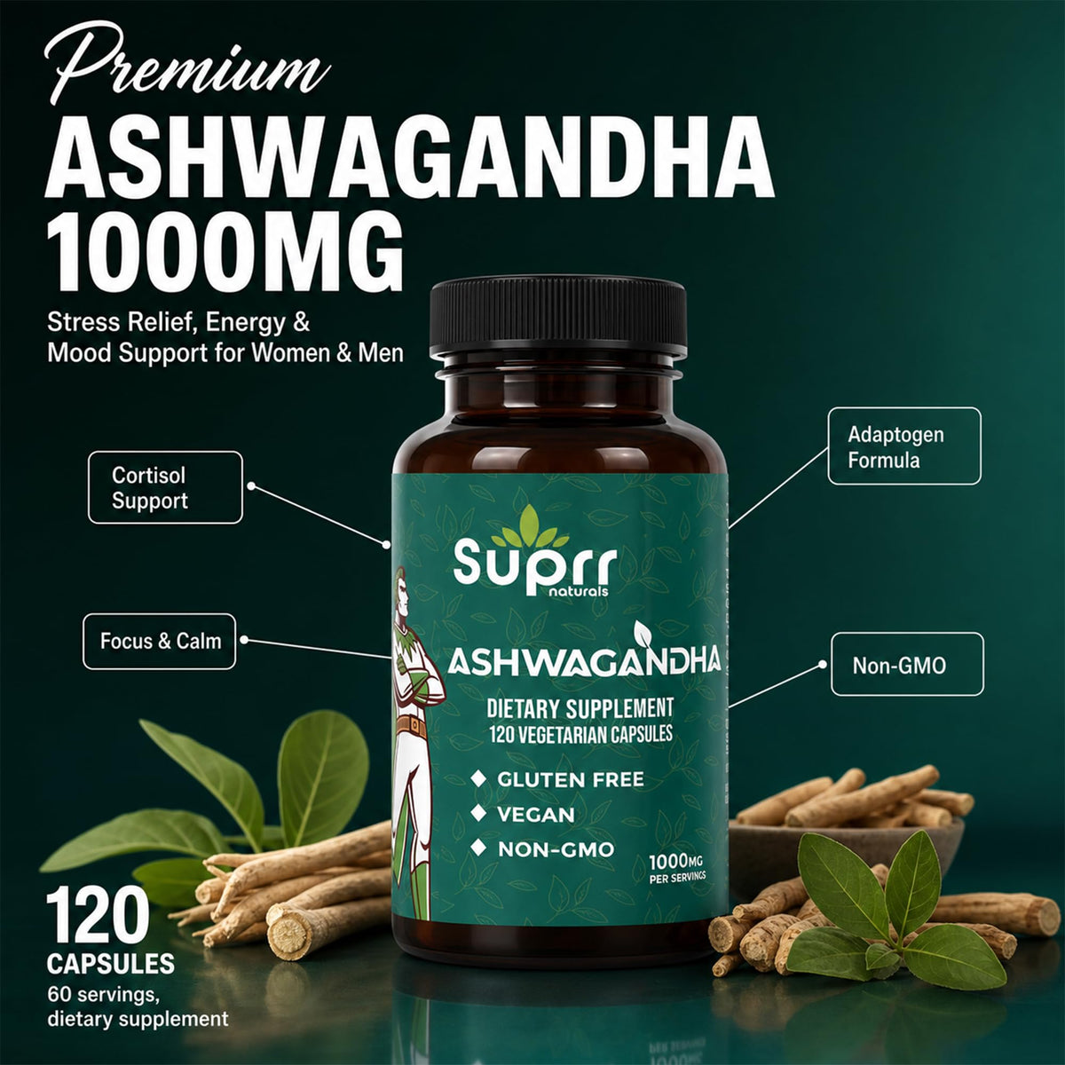 Ashwagandha 1000mg Supplement 120 Capsules S79500
