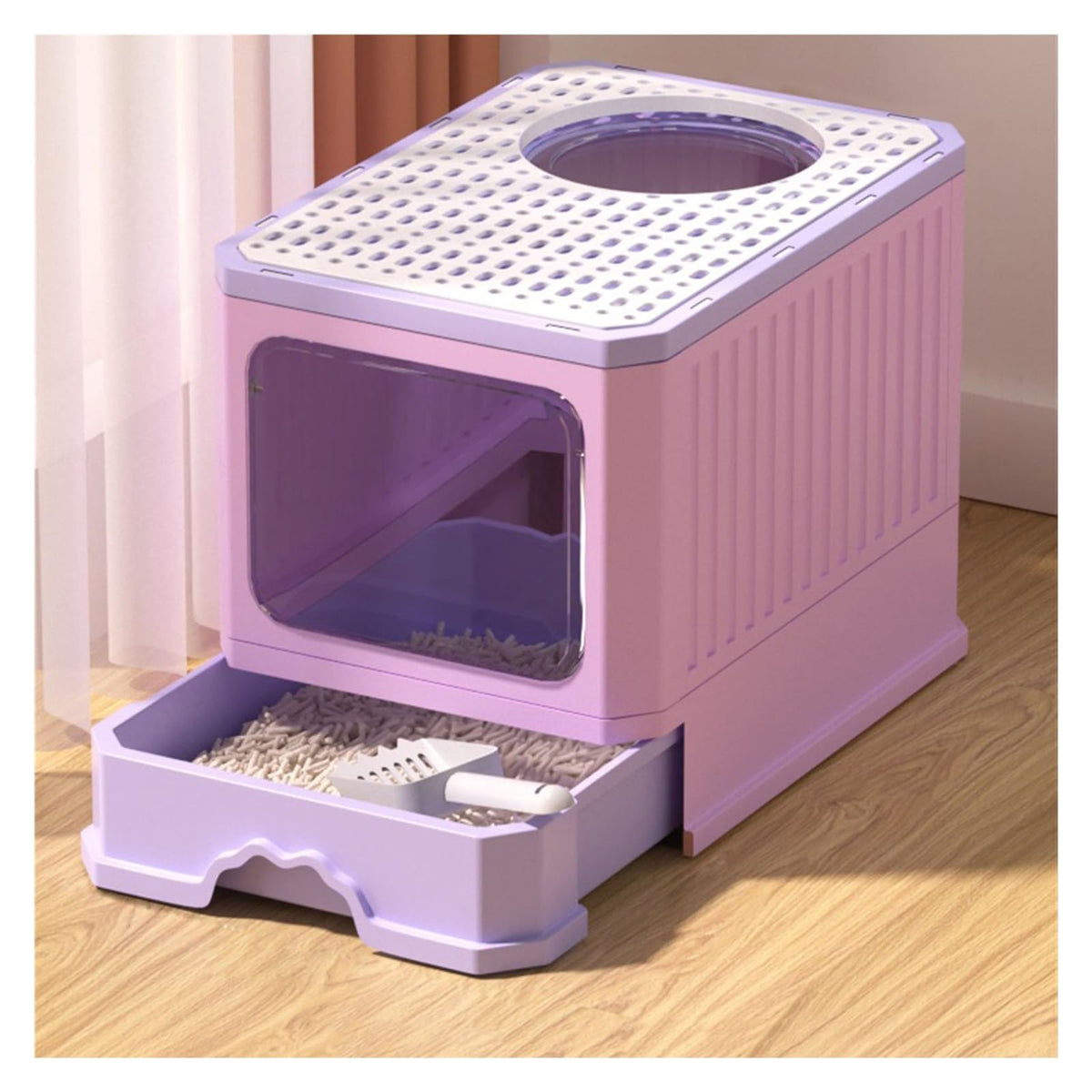 Foldable Cat Litter Box with Lid and Scoop Z500836