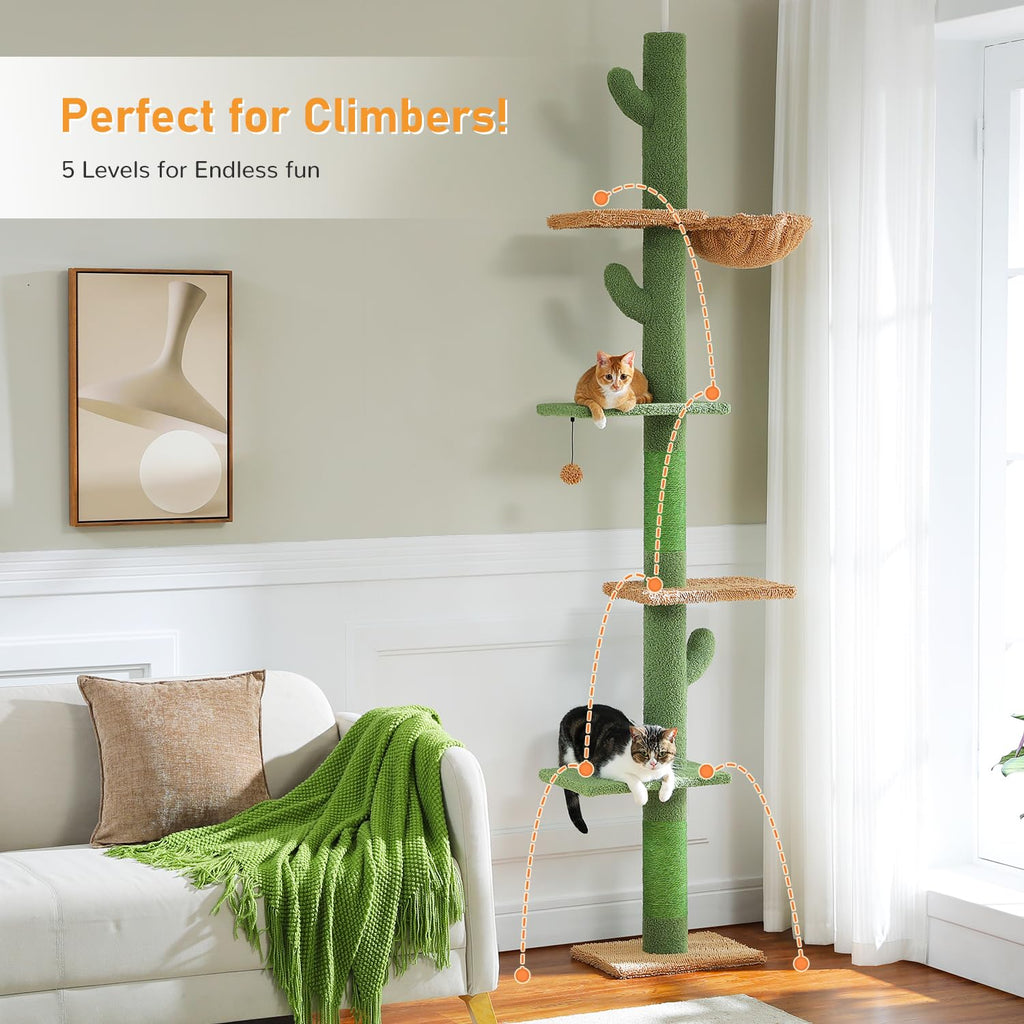 Cactus Floor-to-Ceiling 5-Tier Cat Tree with Hammock S565289