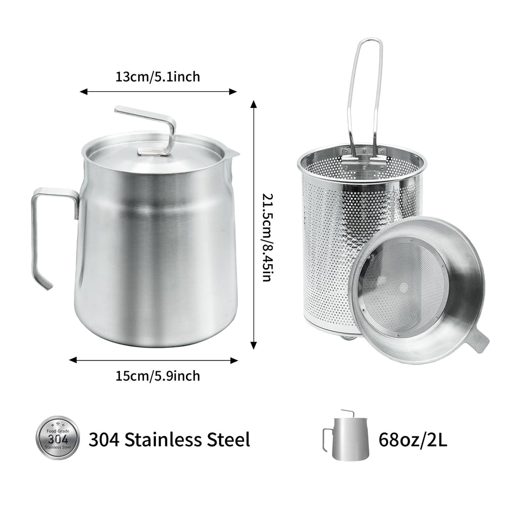 68oz Stainless Steel Oil Filter Pot with Fryer Basket C287