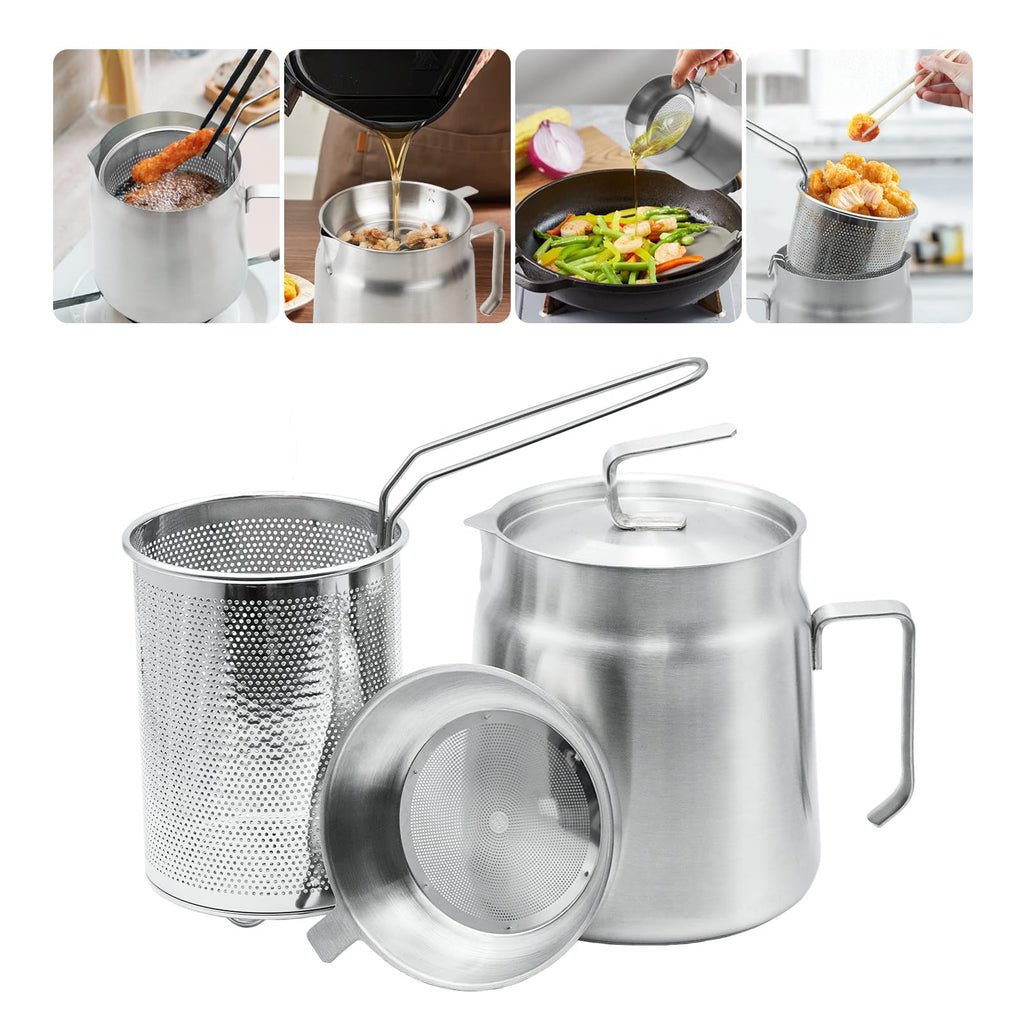 68oz Stainless Steel Oil Filter Pot with Fryer Basket C287