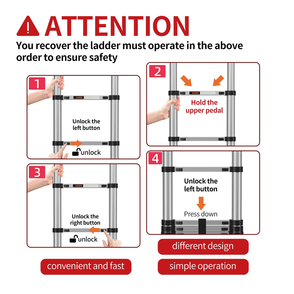 Telescoping Aluminum Ladder 330lbs Max Capacity Q726