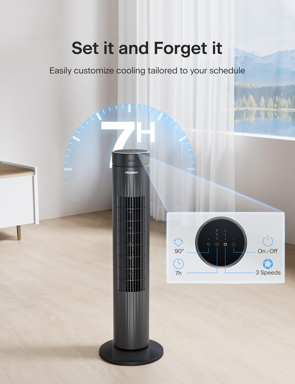 30-Inch Oscillating Tower Fan, 3 Speed, Black I243