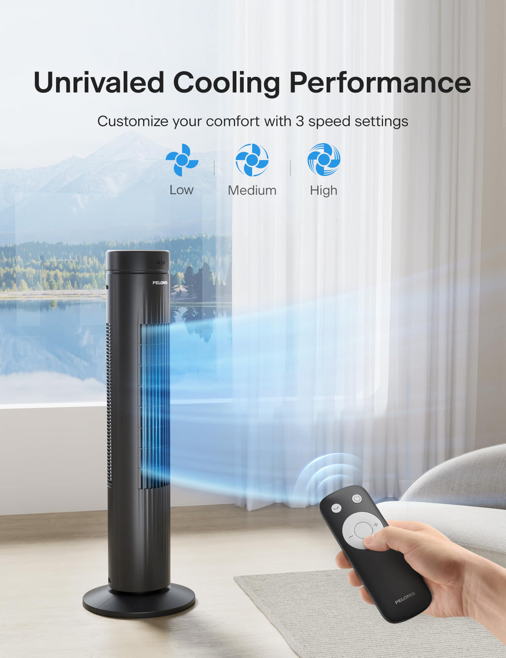 30-Inch Oscillating Tower Fan, 3 Speed, Black I243