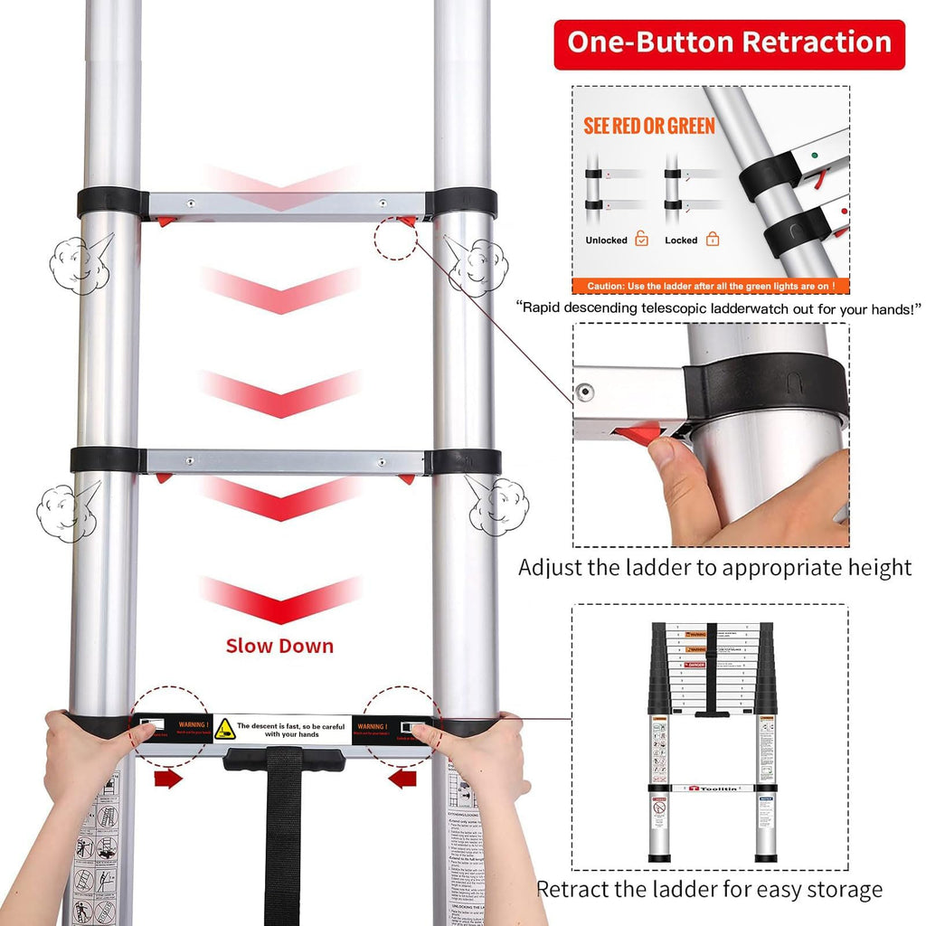 Telescoping Aluminum Ladder 330lbs Max Capacity Q726