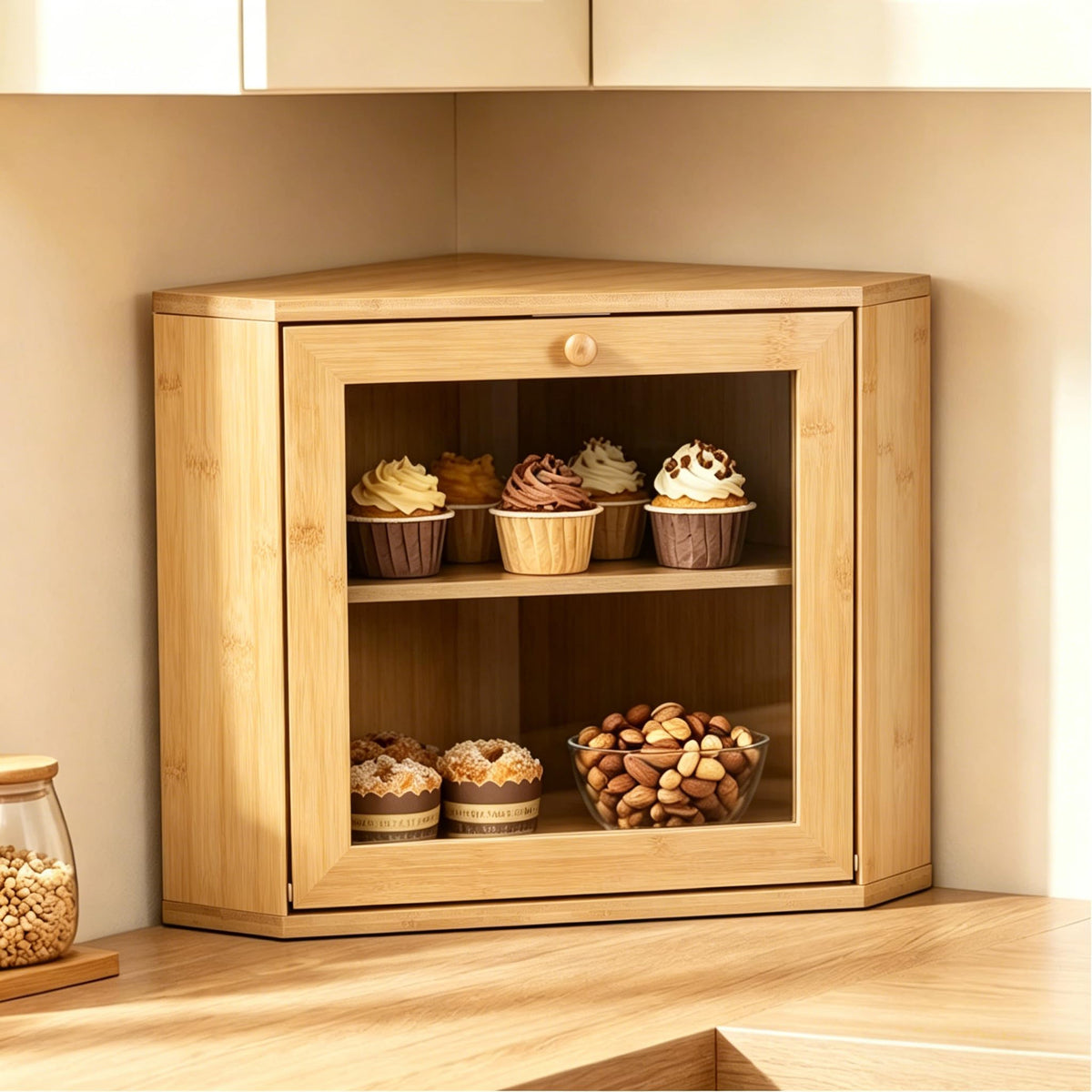 Bamboo 2 Tier Corner Bread Box H921