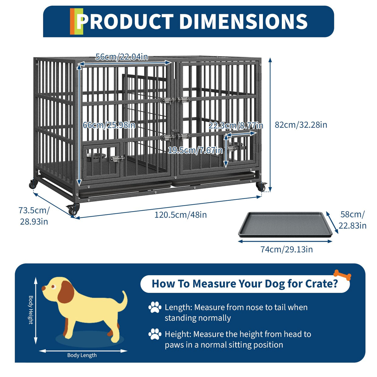 48 inch Heavy Duty Metal Dog Crate with 2 Door T5585
