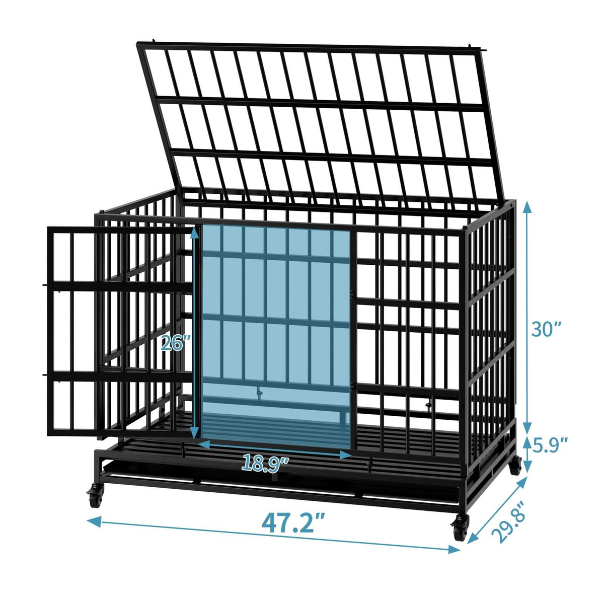 48 Inch Heavy Duty Metal Folding Dog Crate with Wheels and Double Doors T862