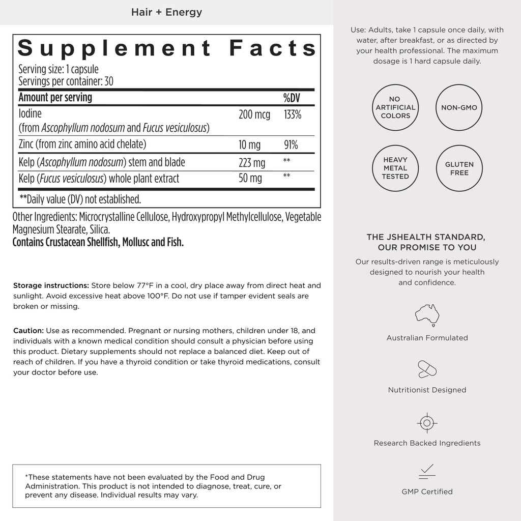 Hair Growth Vitamins with Kelp Iodine and Zinc 30 Capsules V4660
