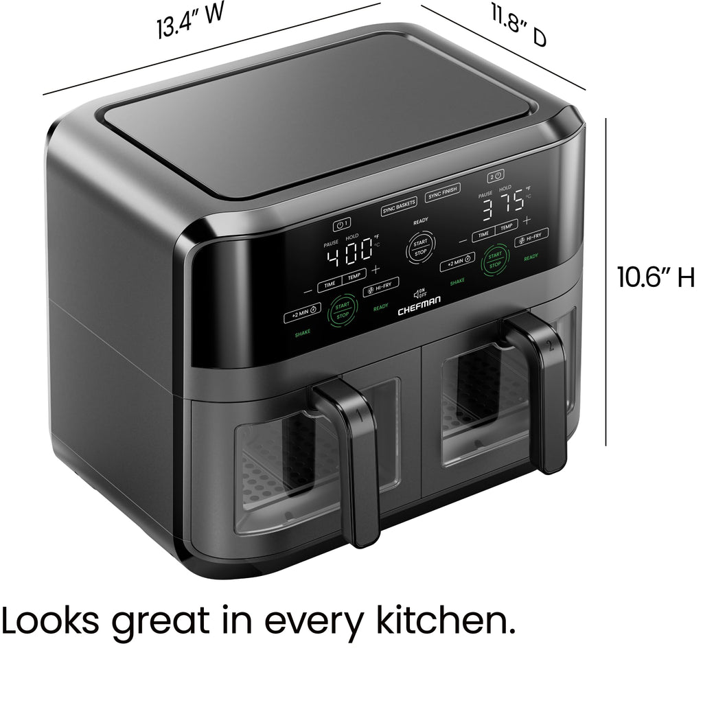 6 Quart Dual Basket Nonstick Air Fryer - Black B1773