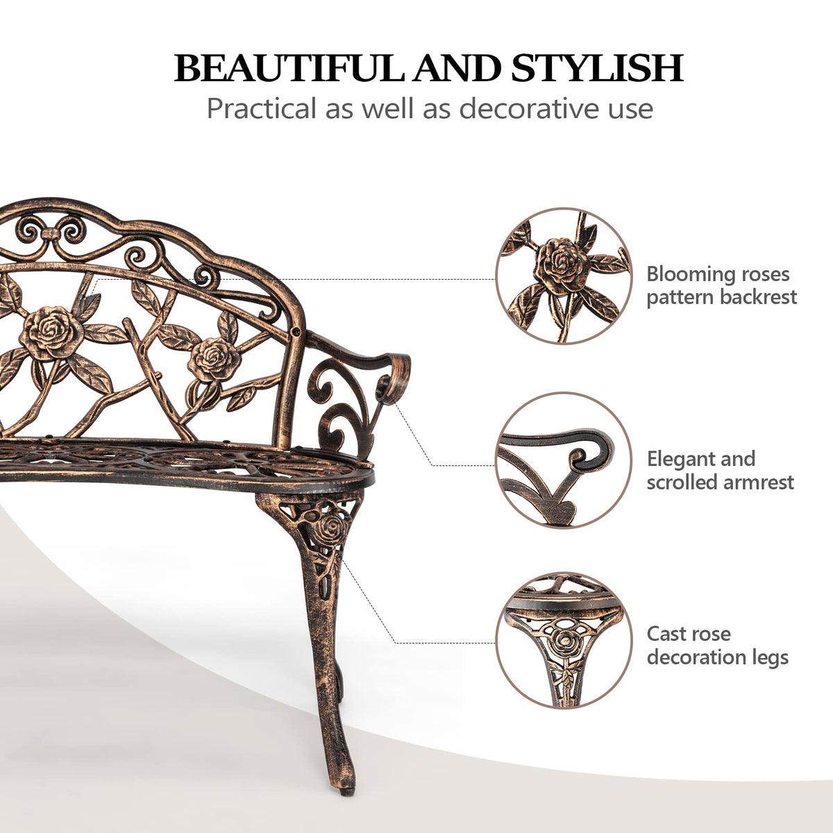 38.5" Metal Rose Bench C7077