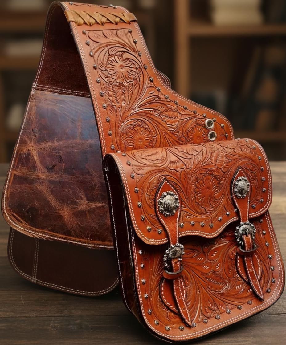 Brown Leather Saddle Bag with Adjustable Straps W395643