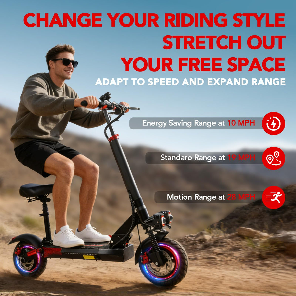 Electric Scooter with Seat, 1200W Motor, 28 MPH Top Speed E561