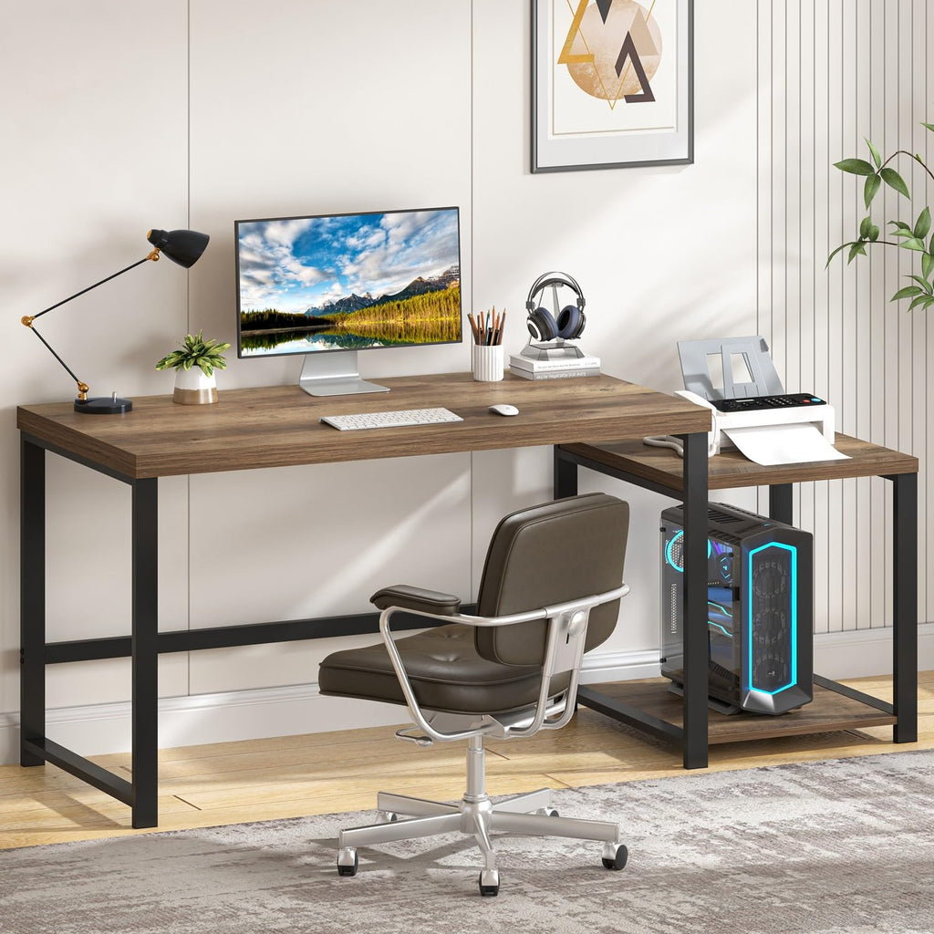 63 Inch Wood Computer Desk with Storage Shelves E722