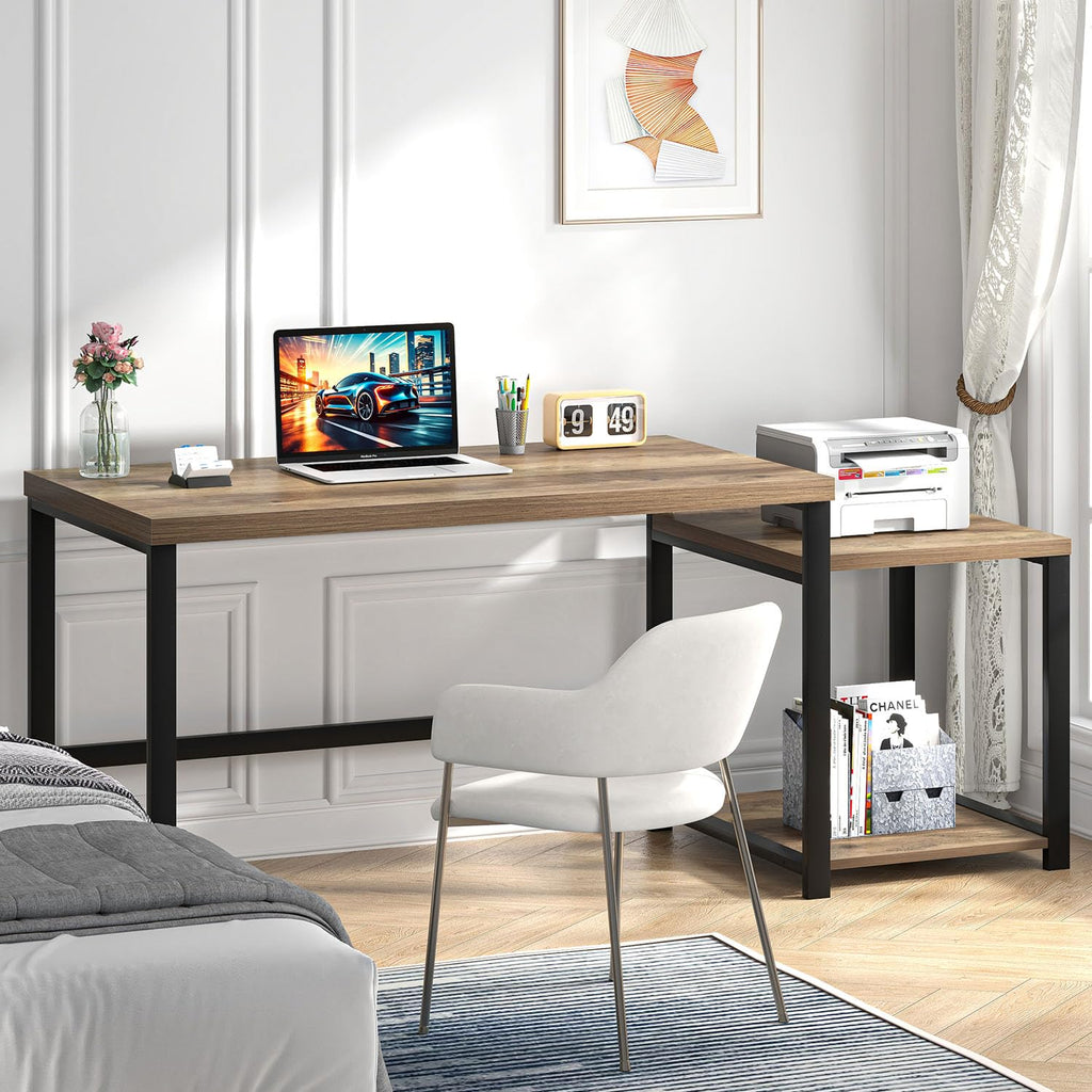 63 Inch Wood Computer Desk with Storage Shelves E722