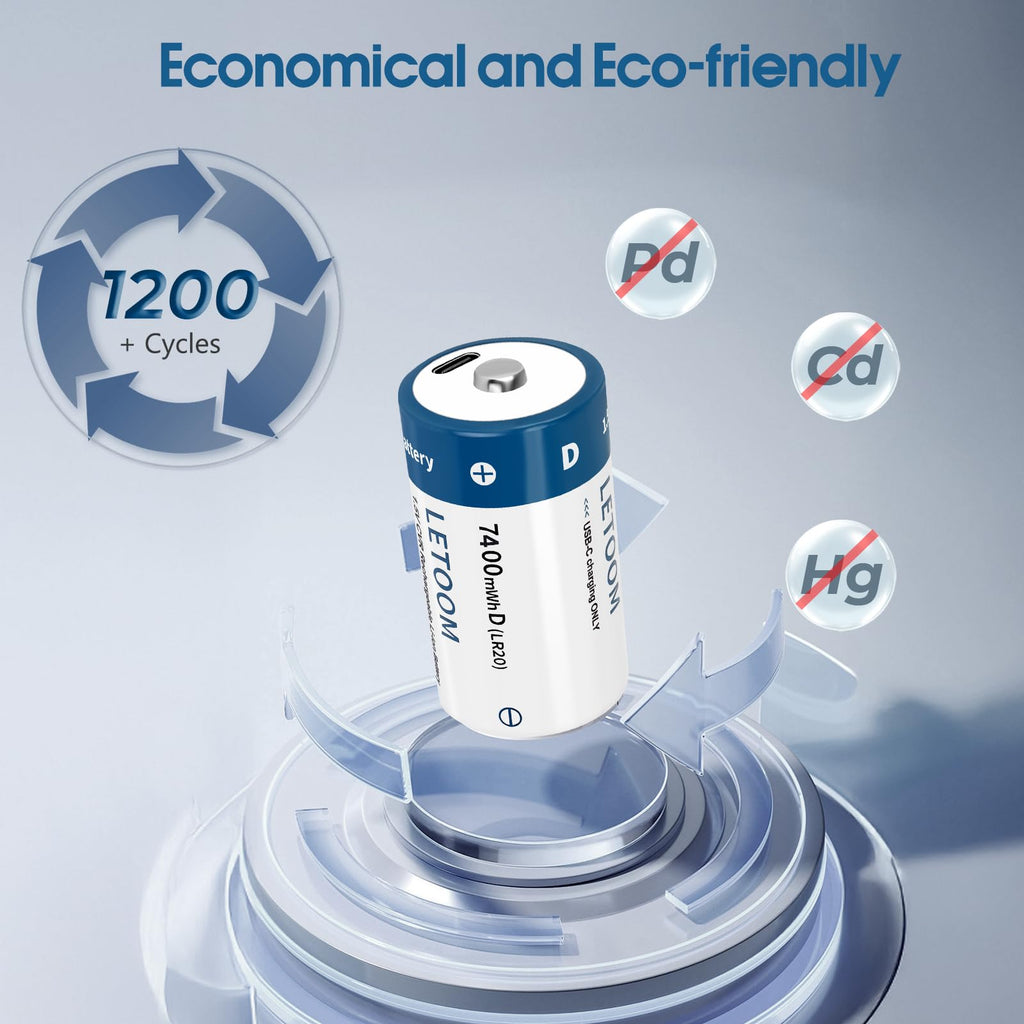 D Size Rechargeable Lithium Batteries 1.5V 6 Pack P905