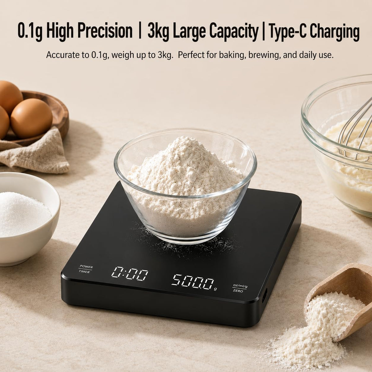 Rechargeable Digital Coffee Scale with Timer K7357