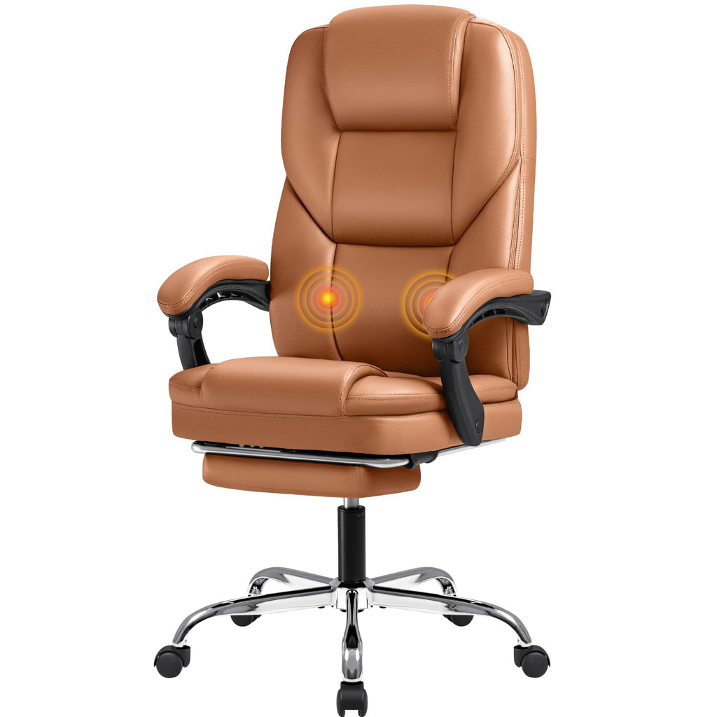 Brown Big and Tall Ergonomic Reclining Leather Office Chair with Foot Rest L583