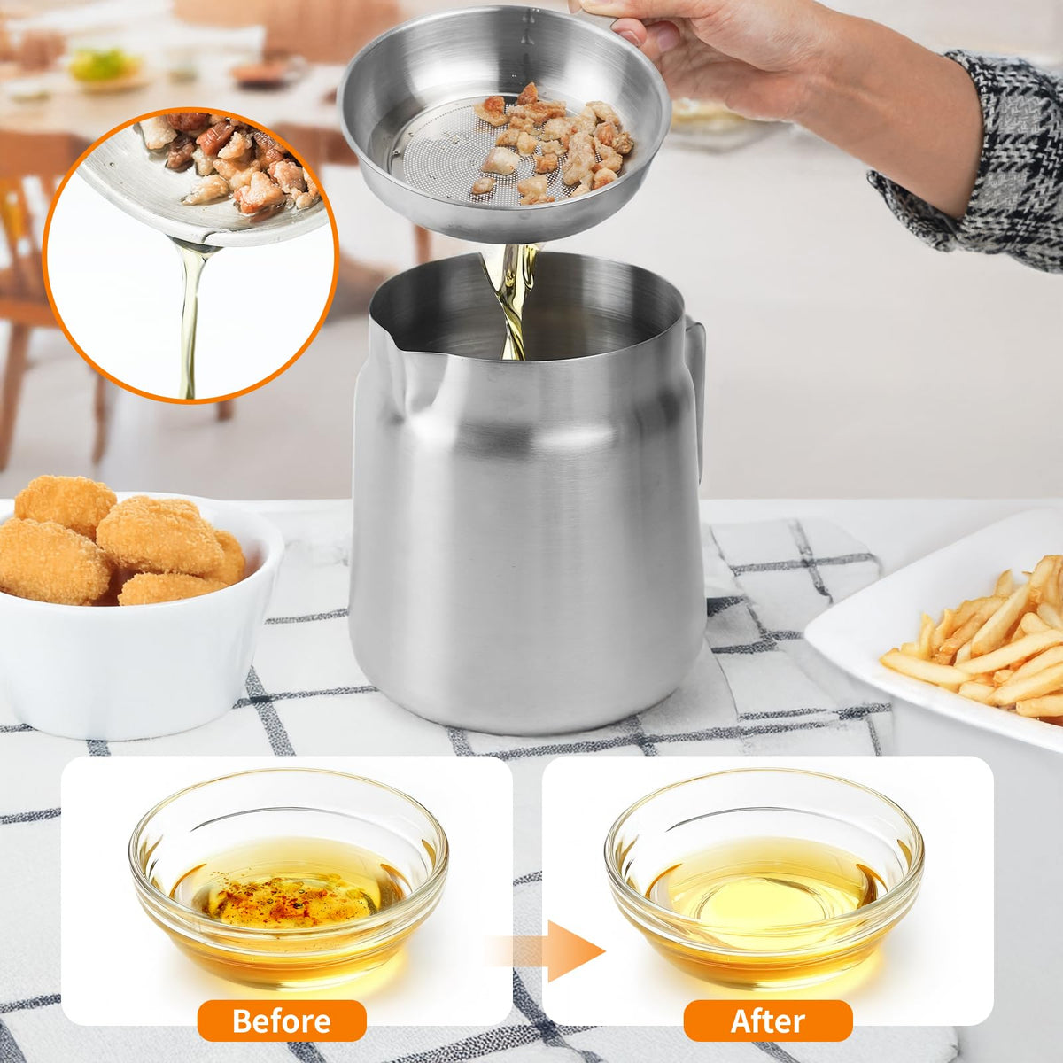 68oz Stainless Steel Oil Filter Pot with Fryer Basket C287
