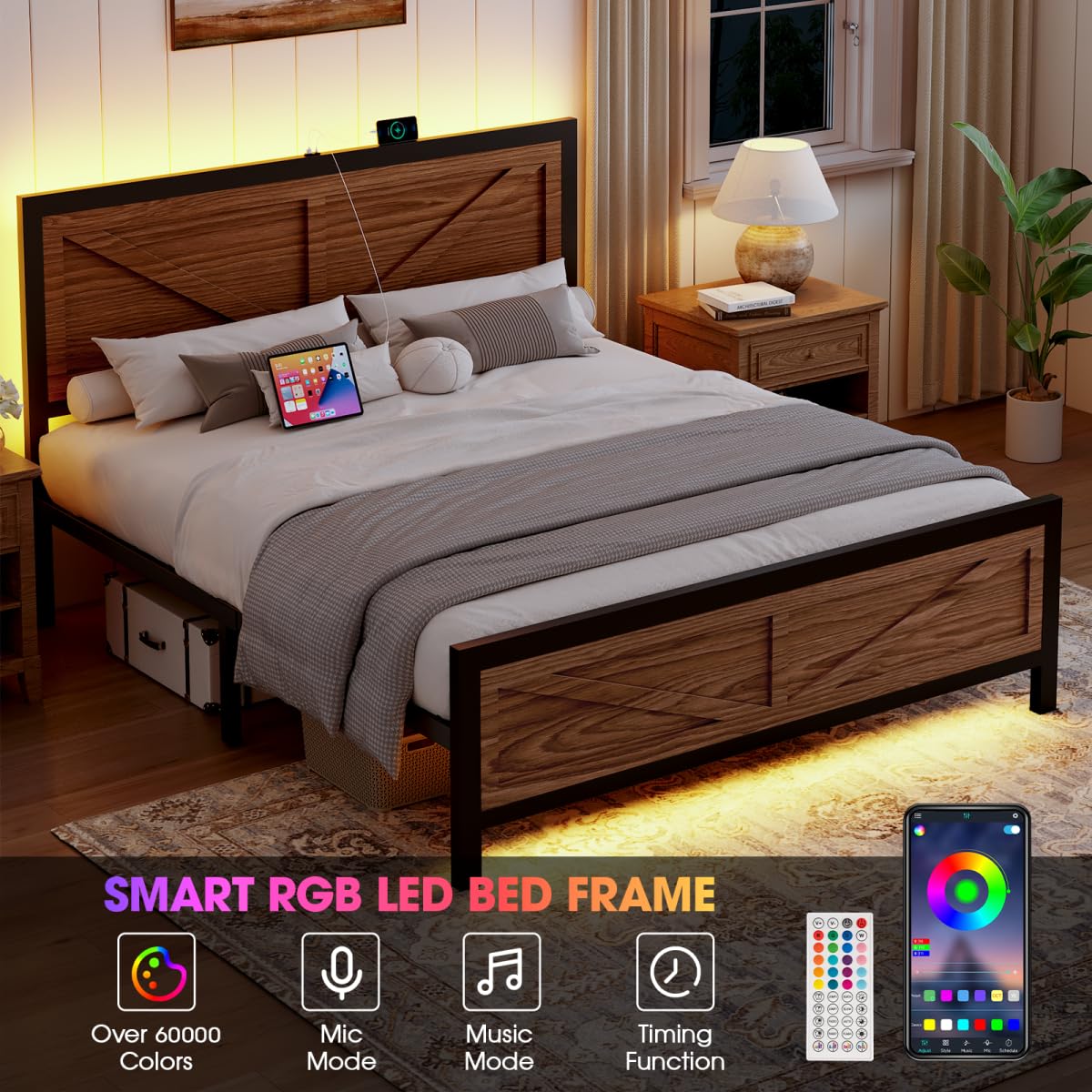 Queen Size Metal Platform Bed Frame with Storage D92533