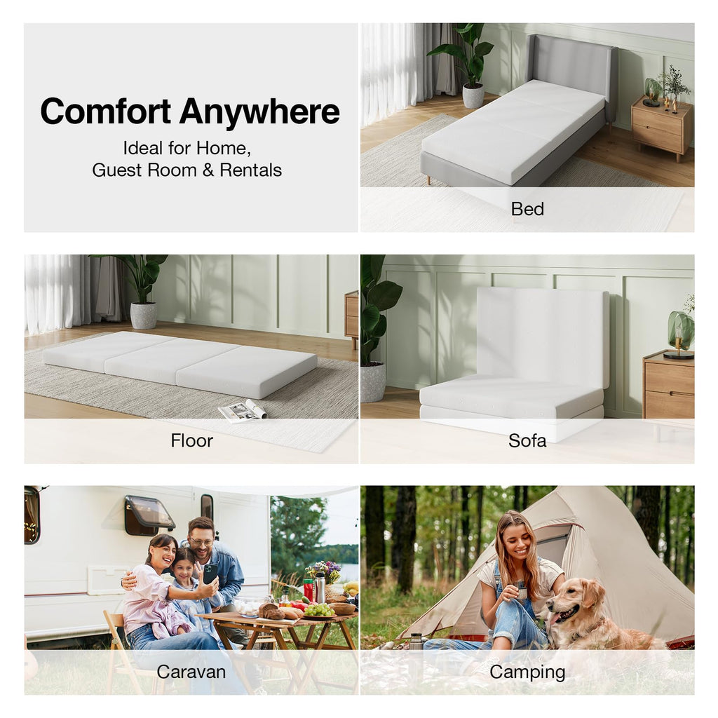 Foldable Foam Mattress Topper, Single Size 4 Inch V883790