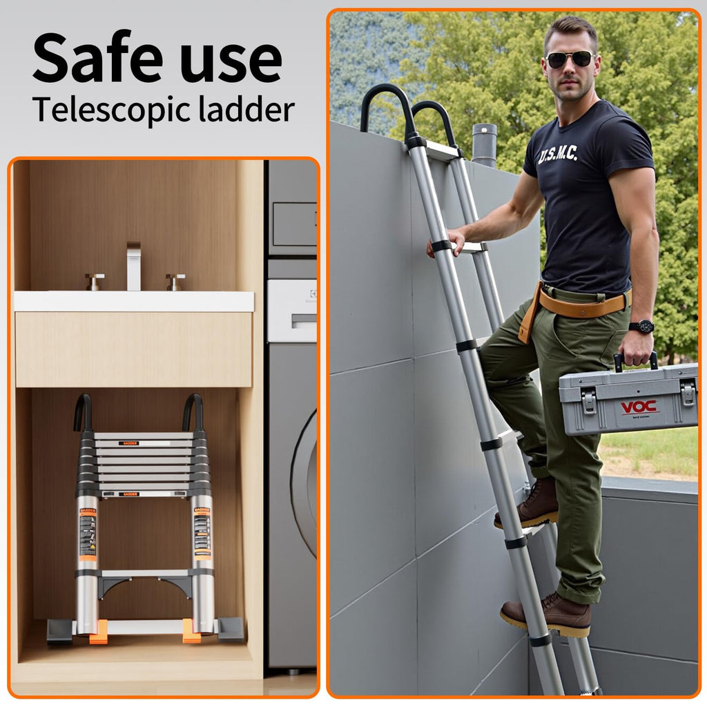 Telescoping Aluminum Ladder 330lbs Max Capacity Q726