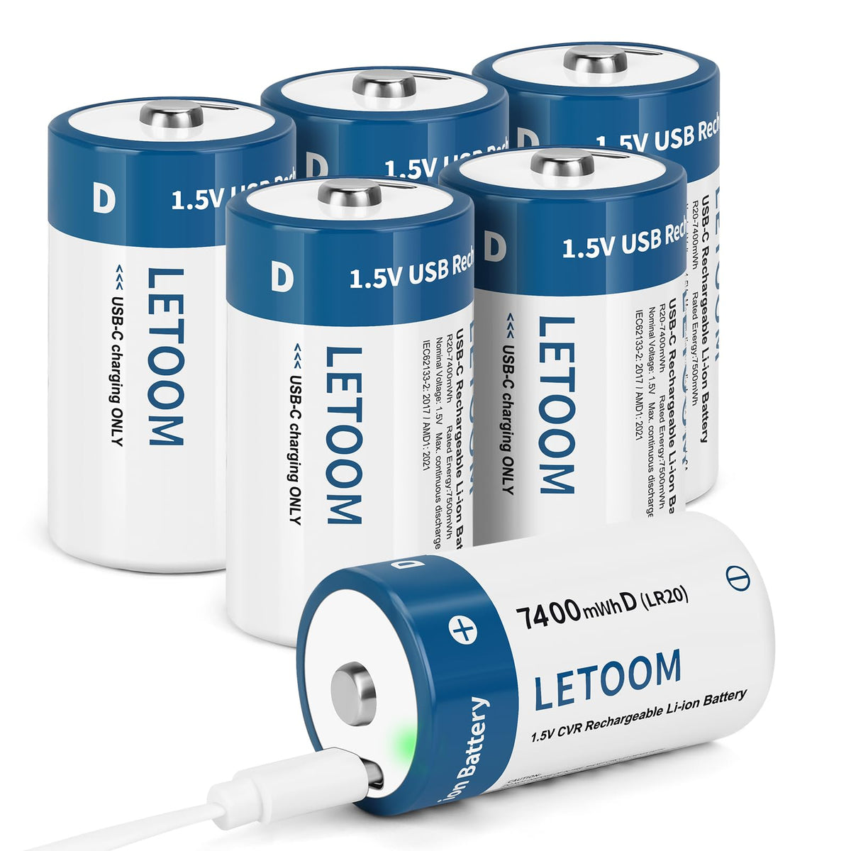 D Size Rechargeable Lithium Batteries 1.5V 6 Pack P905