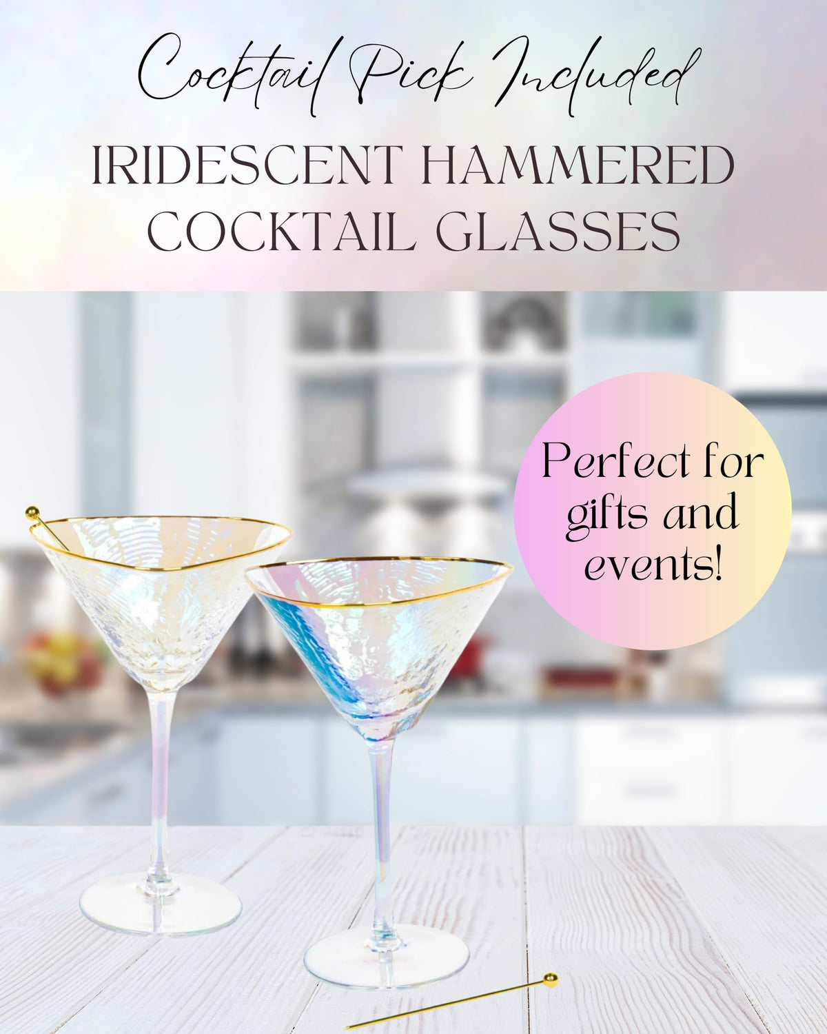 Iridescent Handmade Hammered Martini Glasses Set of 2 R5253
